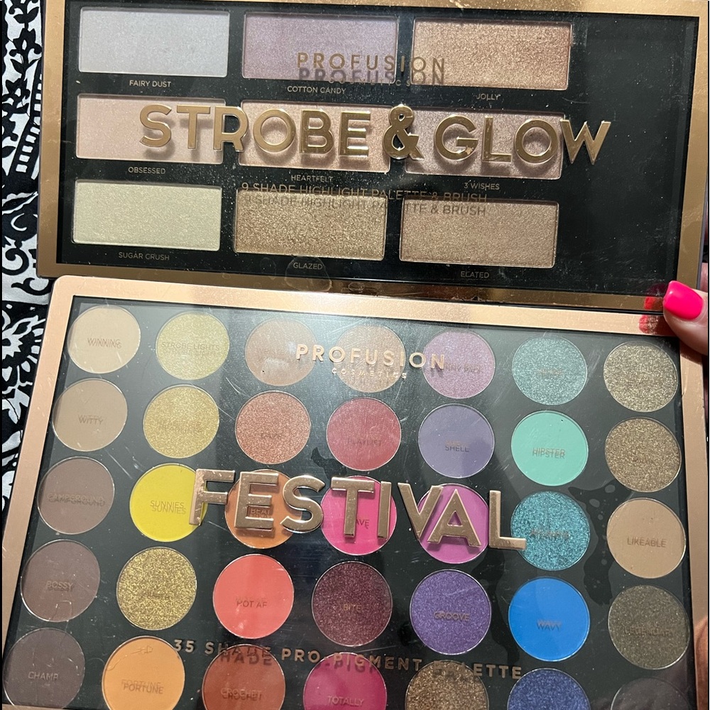 Profusion highlight and eyeshadow palettes